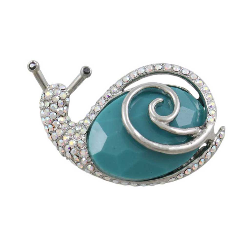 Crystal Snail Brooch Pin with Large Turquoise Blue Stone - Lilylin Designs