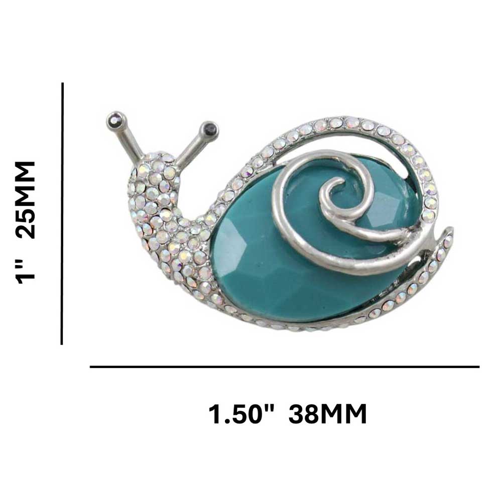 Crystal Snail Brooch Pin with Large Turquoise Blue Stone with measurements - Lilylin Designs