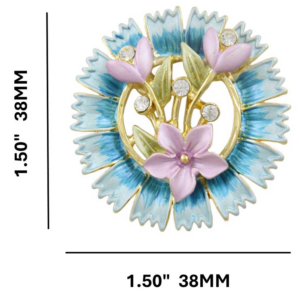 Blue Spiky Wreath with Lavender Flowers Brooch Pin with measurements - Lilylin Designs