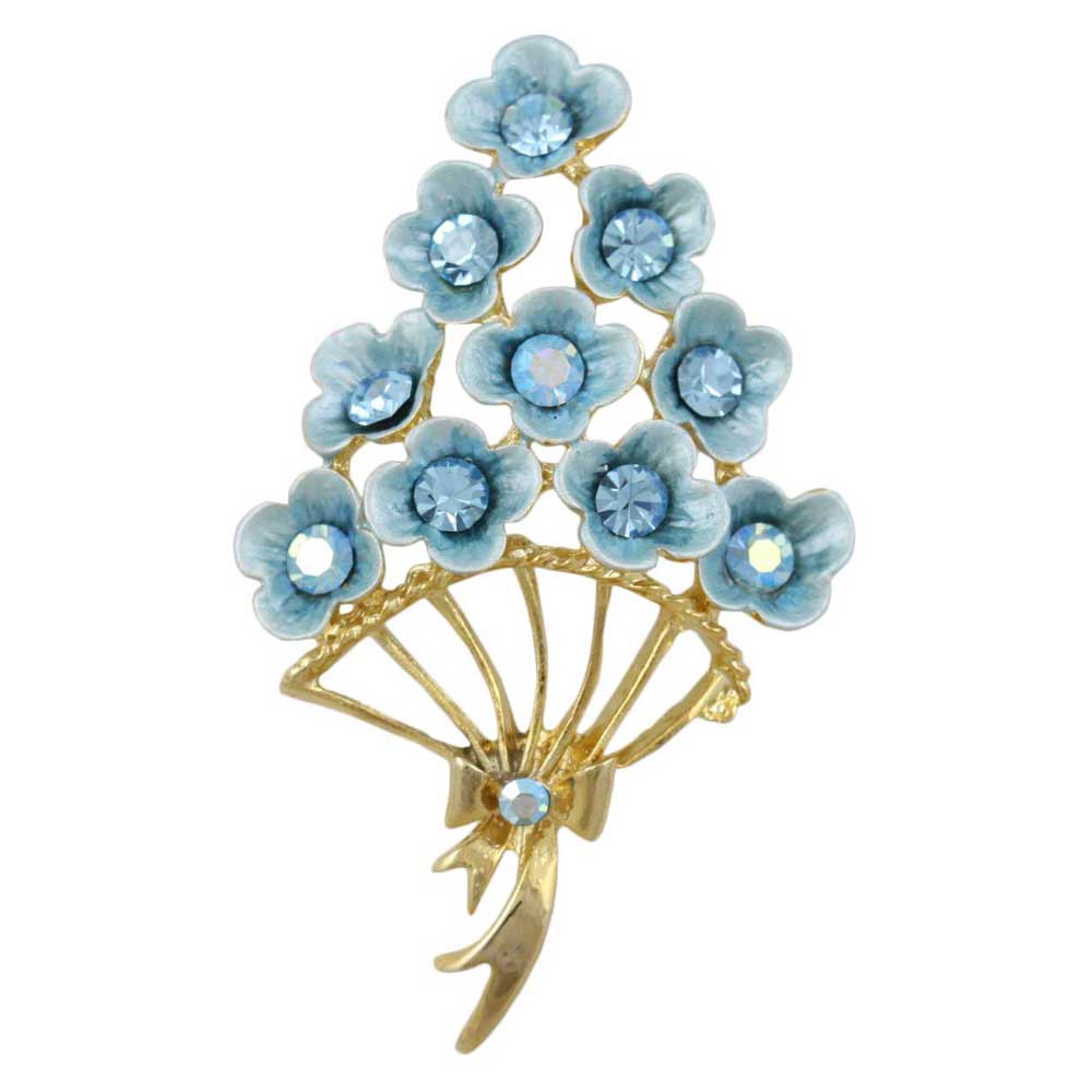 Bouquet of Blue Enamel and Crystal Flowers Brooch Pin on white background - Lilylin Designs