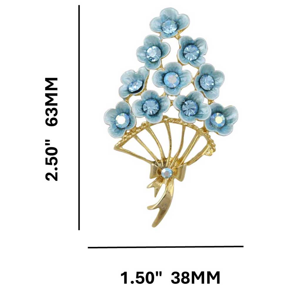 Bouquet of Blue Enamel and Crystal Flowers Brooch Pin with measurements - Lilylin Designs