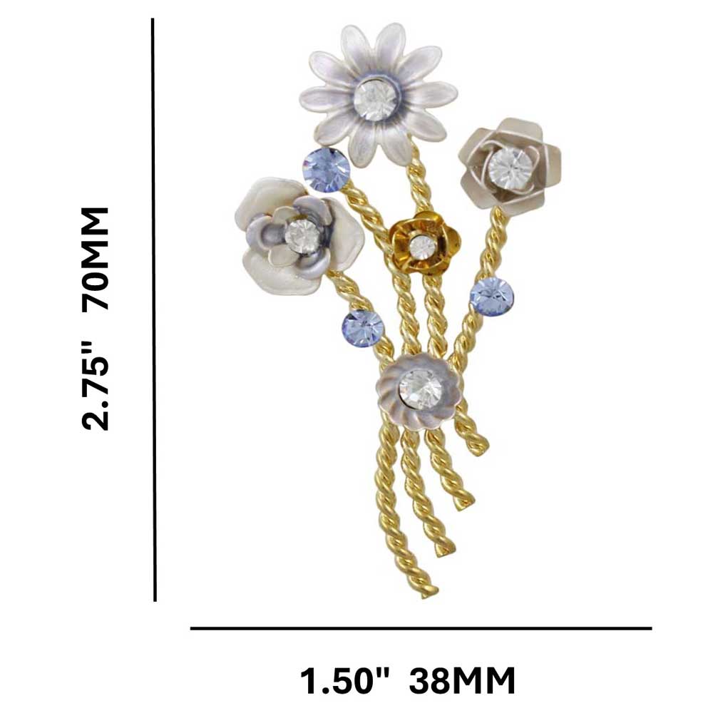 Light Gray Enamel Flowers Bouquet Brooch Pin with measurements - Lilylin Designs