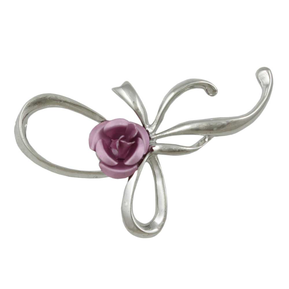 Fancy Bow with Pink Rose Flower Brooch Pin - Lilylin Designs