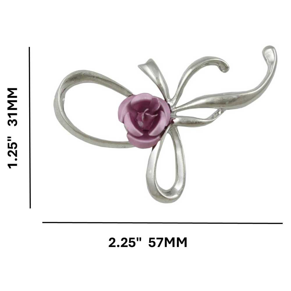 Fancy Bow with Pink Rose Flower Brooch Pin with measurements - Lilylin Designs