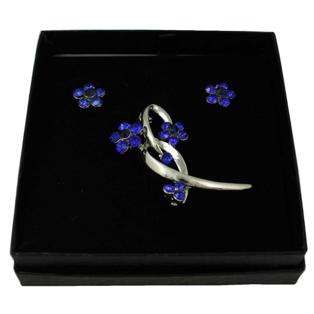 Lilylin Designs Cobalt Blue Crystal Daisies Brooch Pin and Earring Set