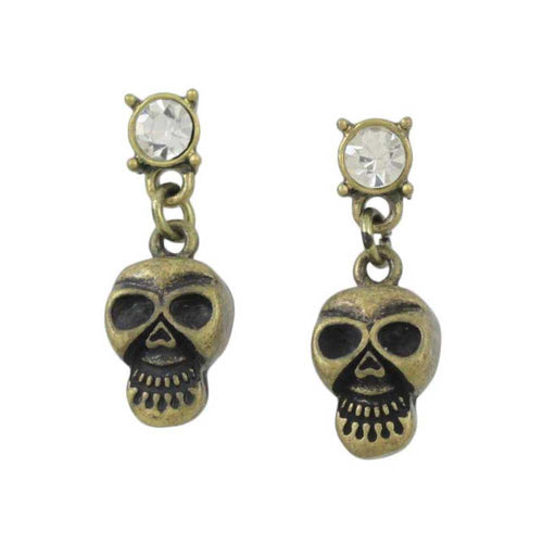 Bronze Skull with Crystal Pierced Earring - Lilylin Designs