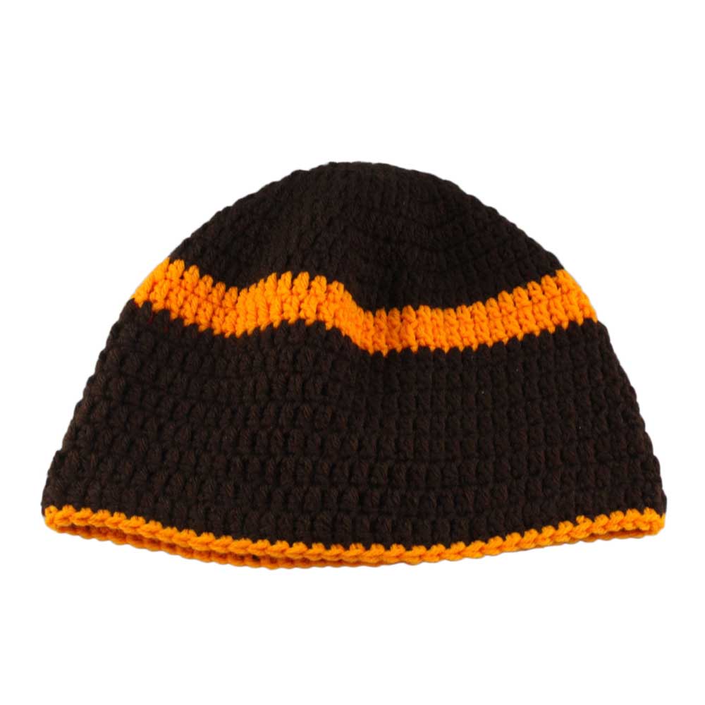 Brown with Orange Stripe Crochet Beanie Hat Medium/Large - STXH24ML - Lilylin Designs