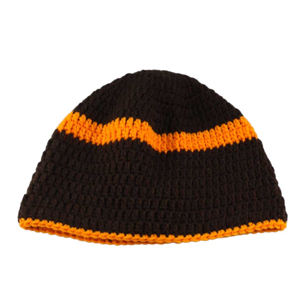 Lilylin Designs Brown with Orange Stripe Crochet Beanie Hat Med/Large