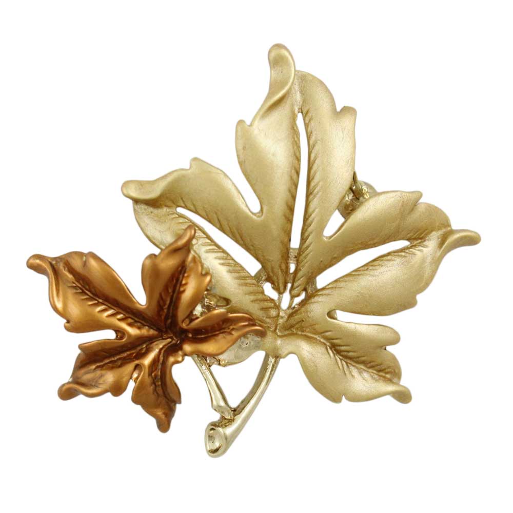 Brown and Matte Gold Maple Leaves Brooch Pin - Lilylin Designs