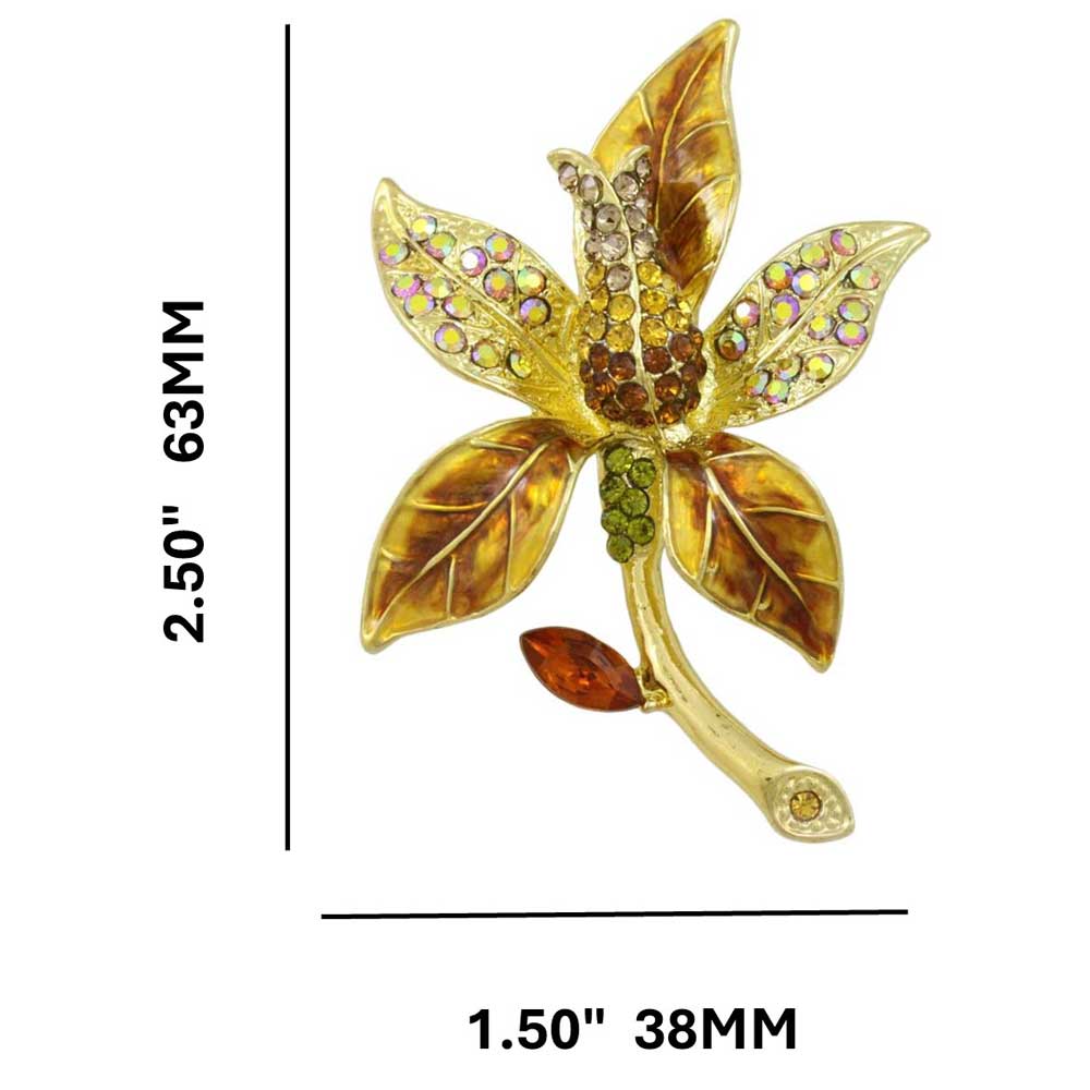 Brown Enamel Crystal Tulip Flower Brooch Pin with measurements - Lilylin Designs