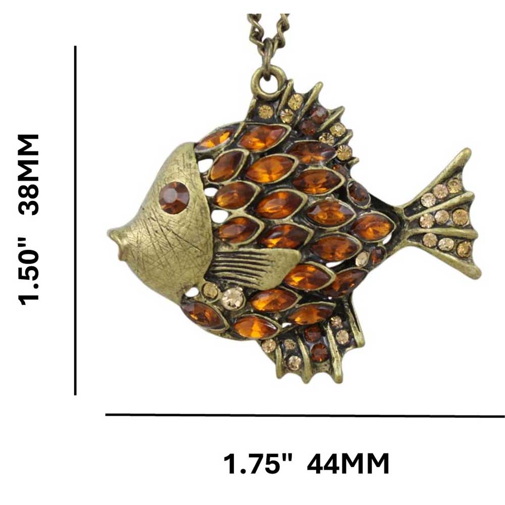 Antique Brown Crystal Angelfish Pendant on Gold Chain with measurements - Lilylin Designs