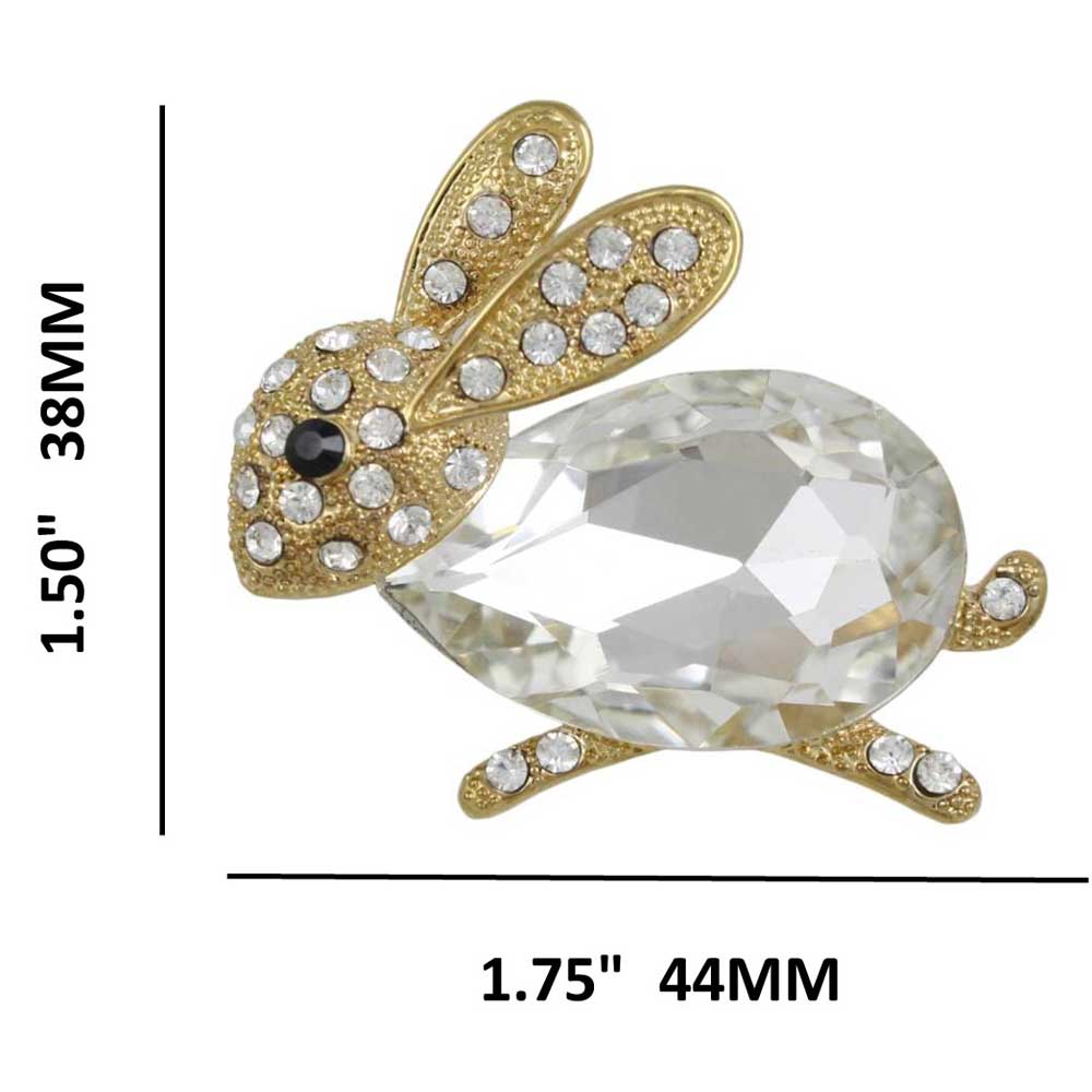 Bunny with Large Clear Glass and Crystals Brooch Pin shown with measurements - Lilylin Designs