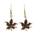 Burgundy Enamel Maple Leaf Dangling Pierced Earring - Lilylin Designs