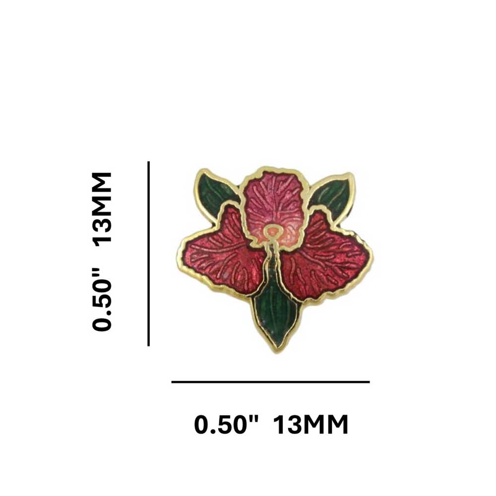 Red Orchid with Green Leaves Cloisonne Pierced Earring - CE113 - Lilylin Designs