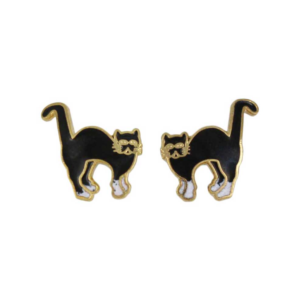 Lilylin Designs Cloisonne Black and White Scaredy Cat Pierced Earring