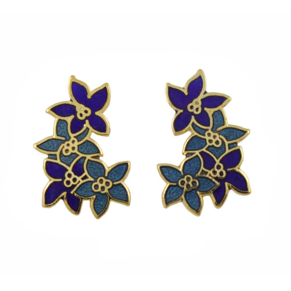 Blue Cloisonne Forget Me Not Flowers Pierced Earring - CE204BL - Lilylin Designs