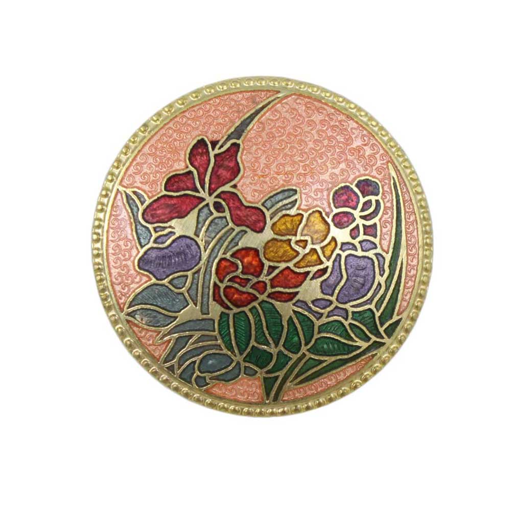 Peach Cloisonne Field of Flowers Brooch Pin - CP435PC - Lilylin Designs