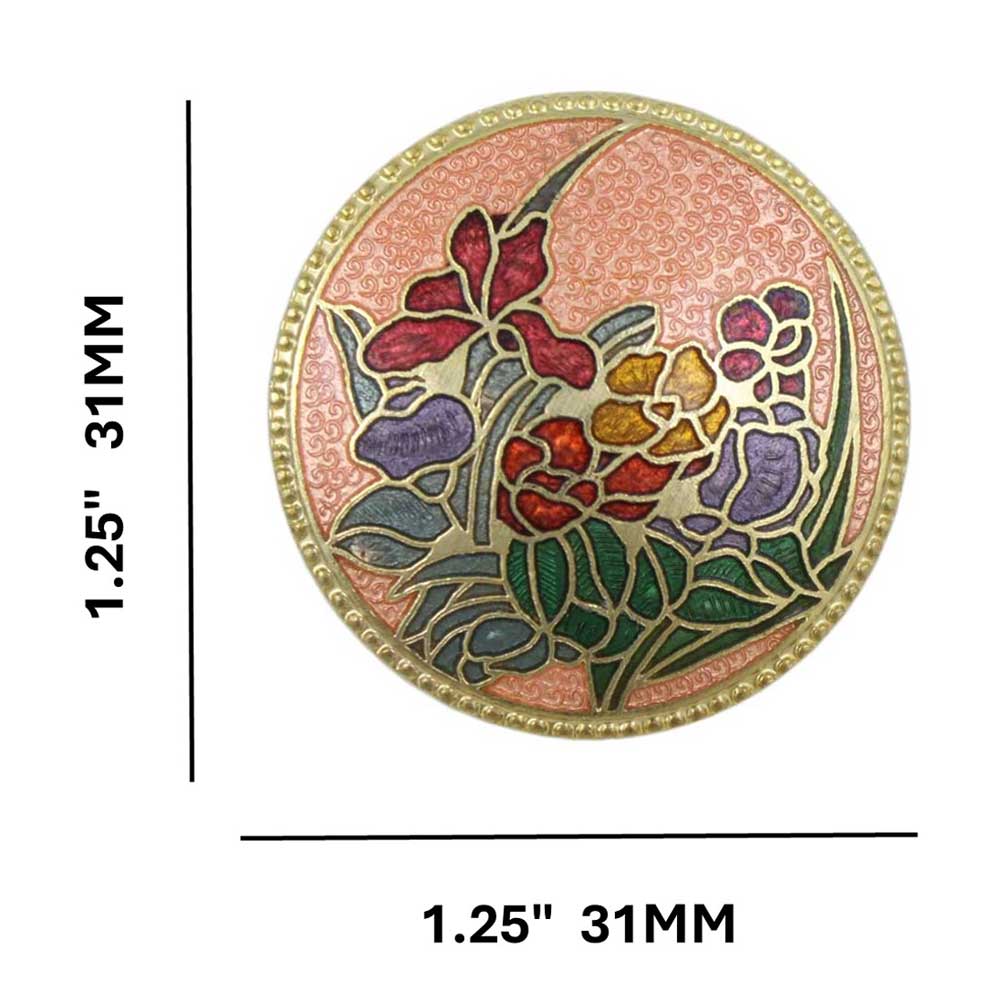 Peach Cloisonne Field of Flowers Brooch Pin - CP435PC - Lilylin Designs