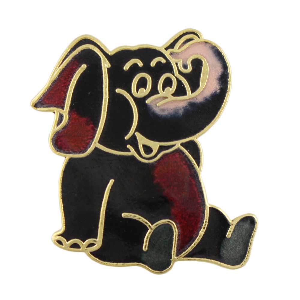 Lilylin Designs Cloisonne Black, Red, and Peach Elephant Brooch Pin