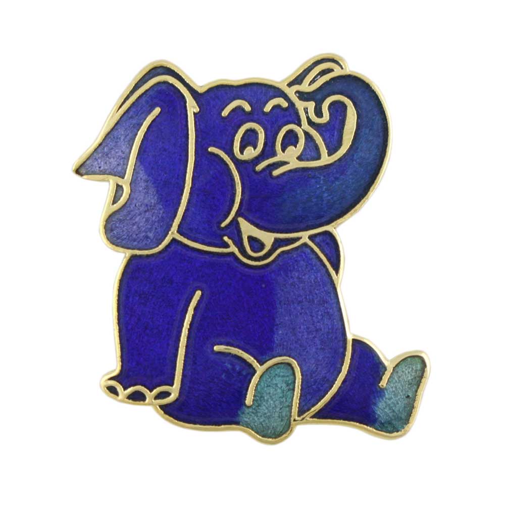 Lilylin Designs Cloisonne Dark and Light Blue Elephant Brooch Pin