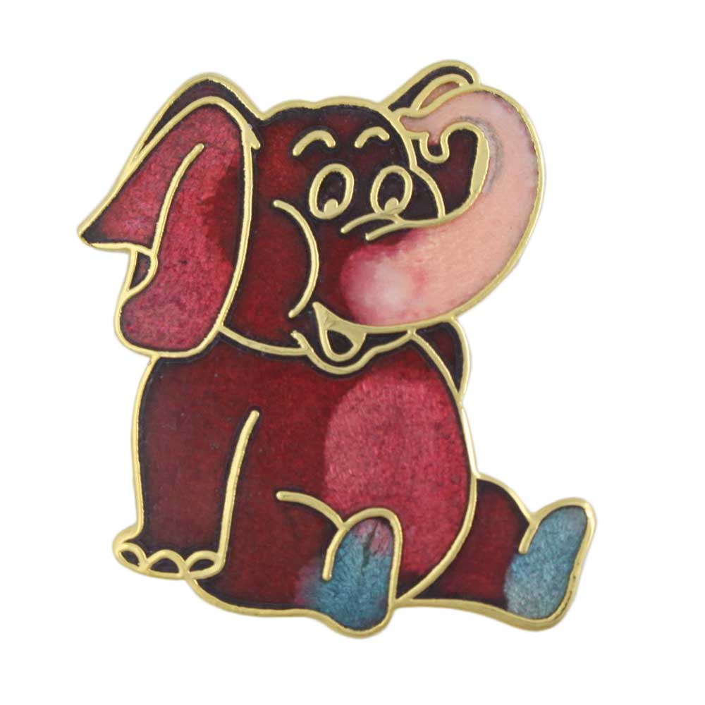 Cloisonne Red Peach and Teal Elephant Brooch Pin - CP83RD - Lilylin Designs