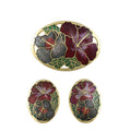Red and Gray Hibiscus Cloisonne Pin and Earring Set | Lilylin Designs
