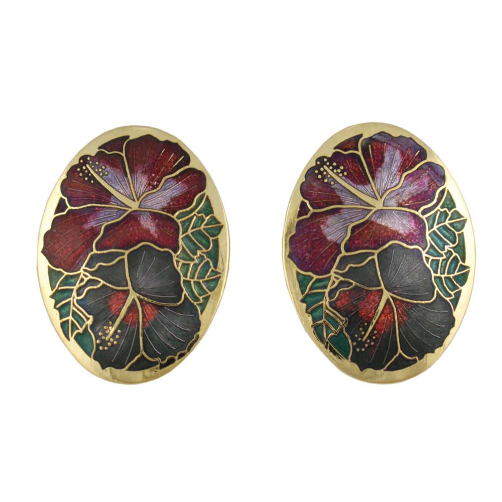 Red and Gray Hibiscus Flowers Cloisonne Pierced Earring - CP90ERD - Lilylin Designs