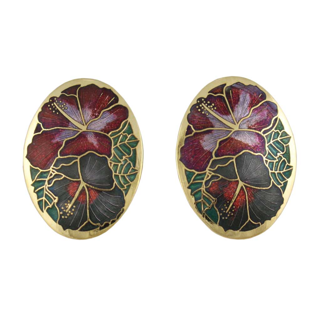 Lilylin Designs Red and Gray Hibiscus Flowers Cloisonne Post Earring
