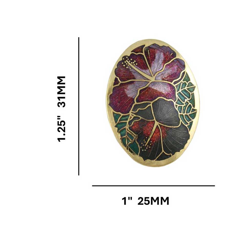 Red and Gray Hibiscus Flowers Cloisonne Pierced Earring - CP90ERD - Lilylin Designs