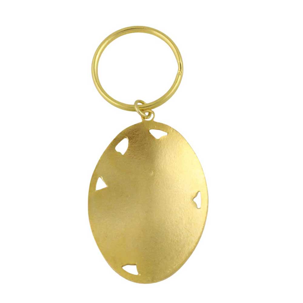 Back view of Keychain with cloisonne hibiscus design and gold clasp on a white background - Lilylin Designs
