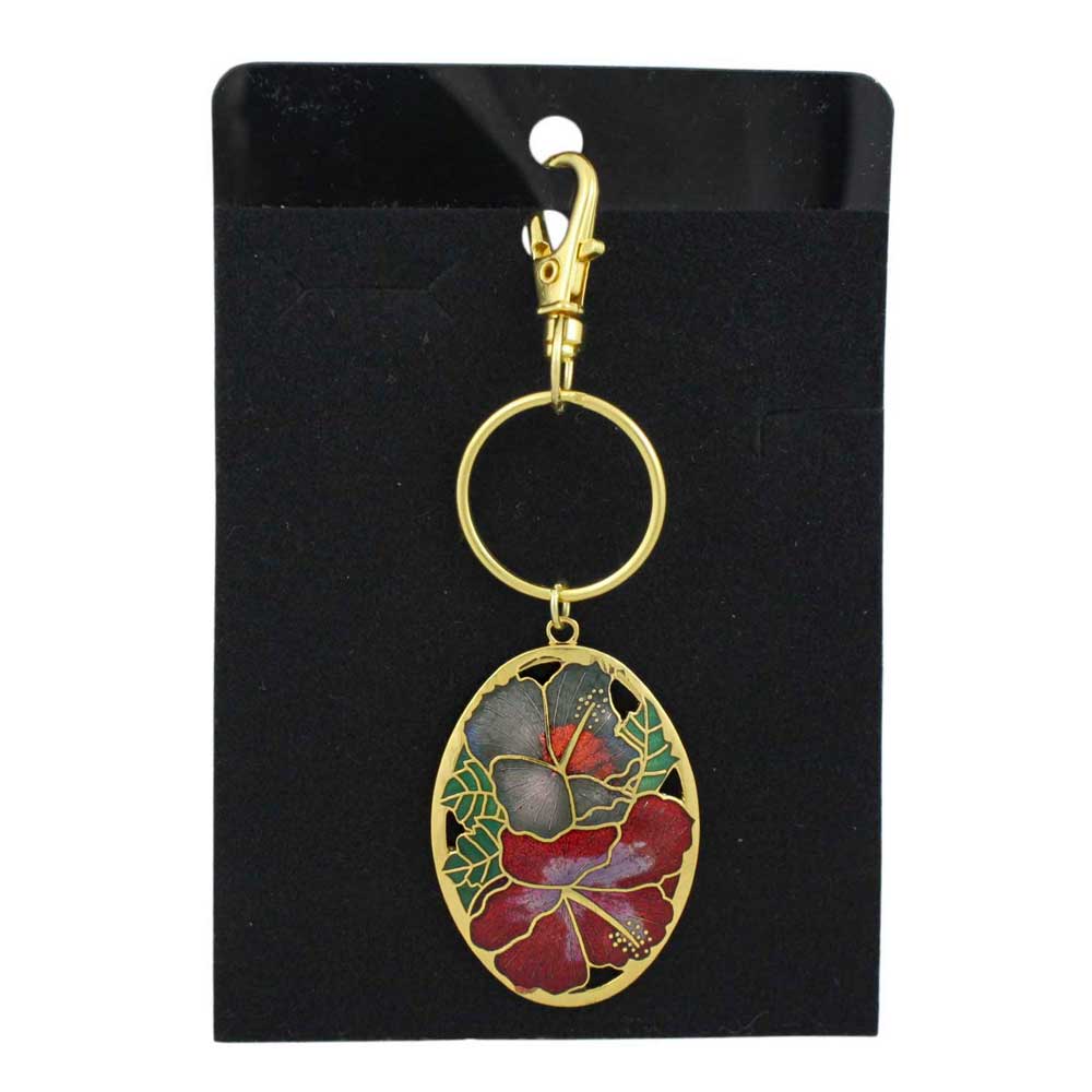 Keychain with hibiscus floral design on a black card - Lilylin Designs