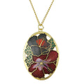 Red and Gray Hibiscus Cloisonne Pendant on Gold Chain - Lilylin Designs