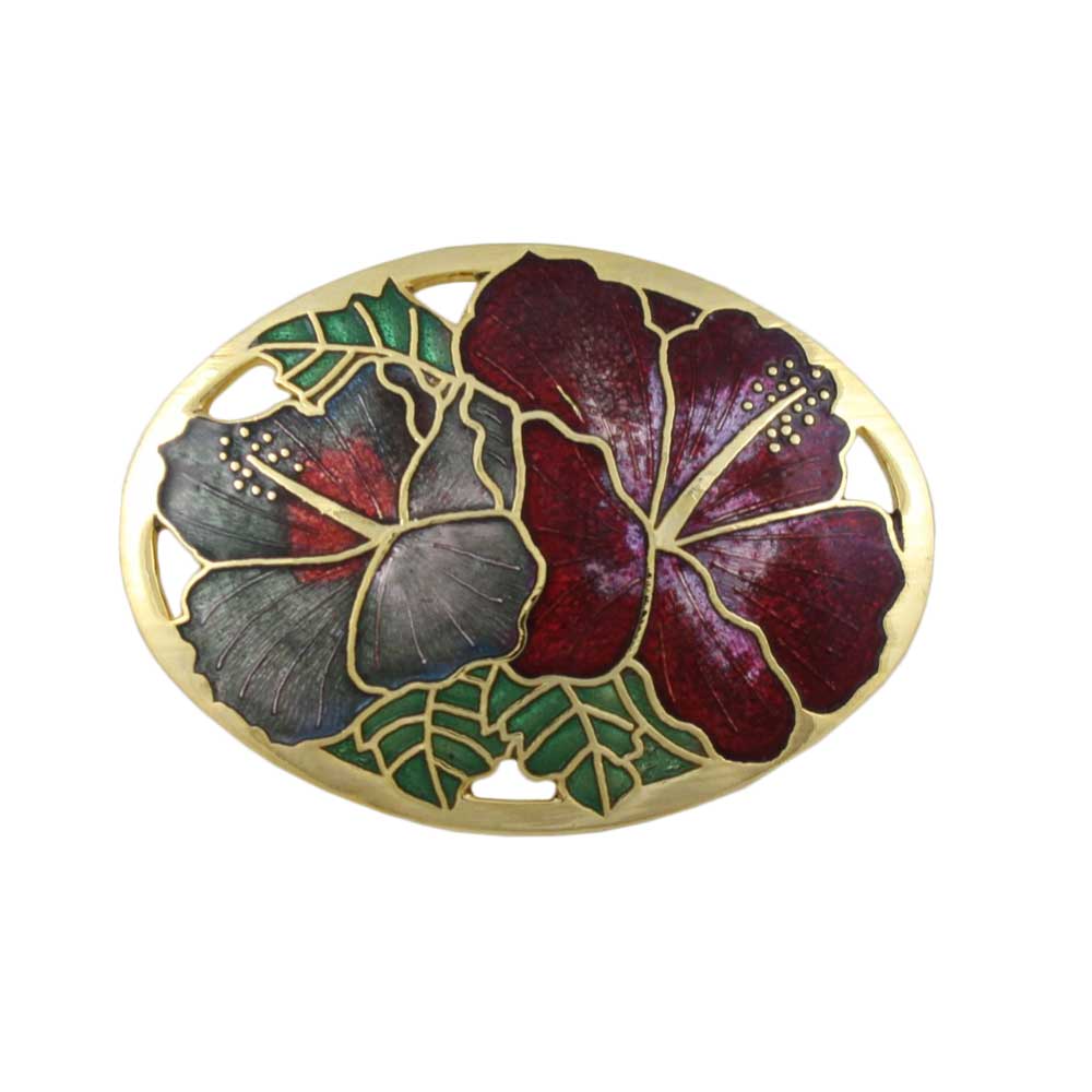 Red and Gray Hibiscus Cloisonne Flower Brooch Pin - CP90RD - Lilylin Designs