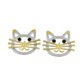 Silver and Gold Cat Head with Black Eyes Pierced Earring - PRC421E - Lilylin Designs