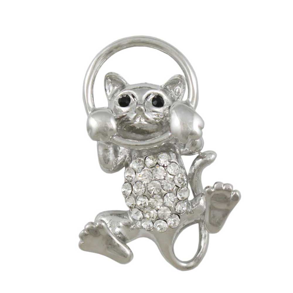 Crystal Cat Peeping Through Hoop Brooch Pin - Lilylin Designs