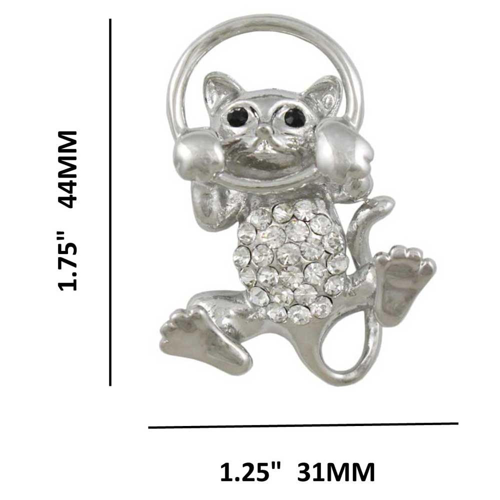 Crystal Cat Peeping Through Hoop Brooch Pin with measurements - Lilylin Designs