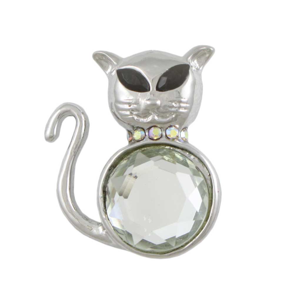 Cat with Large Mirror Belly and Black Eyes Brooch Pin - Lilylin Designs