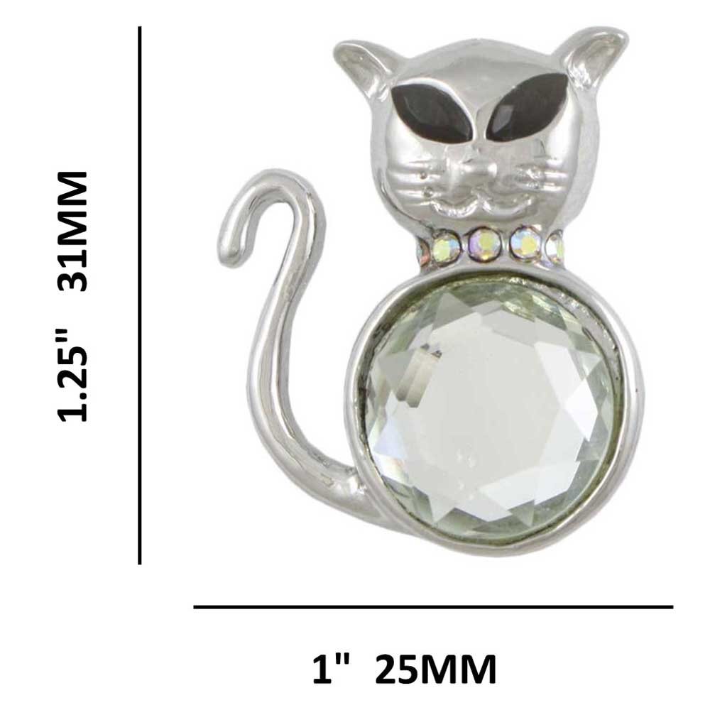 Cat with Large Mirror Belly and Black Eyes Brooch Pin with measurements - Lilylin Designs