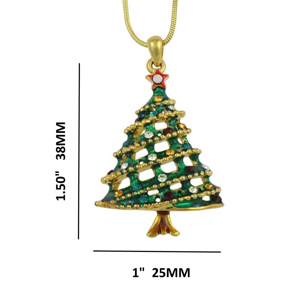 Crystal Christmas Tree Pendant with Gold Chain with measurements - Lilylin Designs