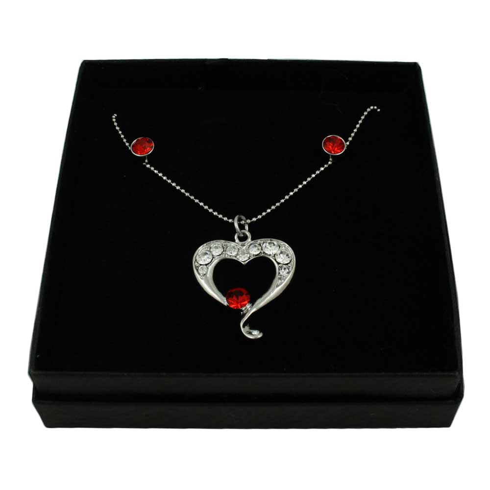 Crystal Heart Necklace with Red Stud Pierced Earring Set - RSN645NE - Lilylin Designs