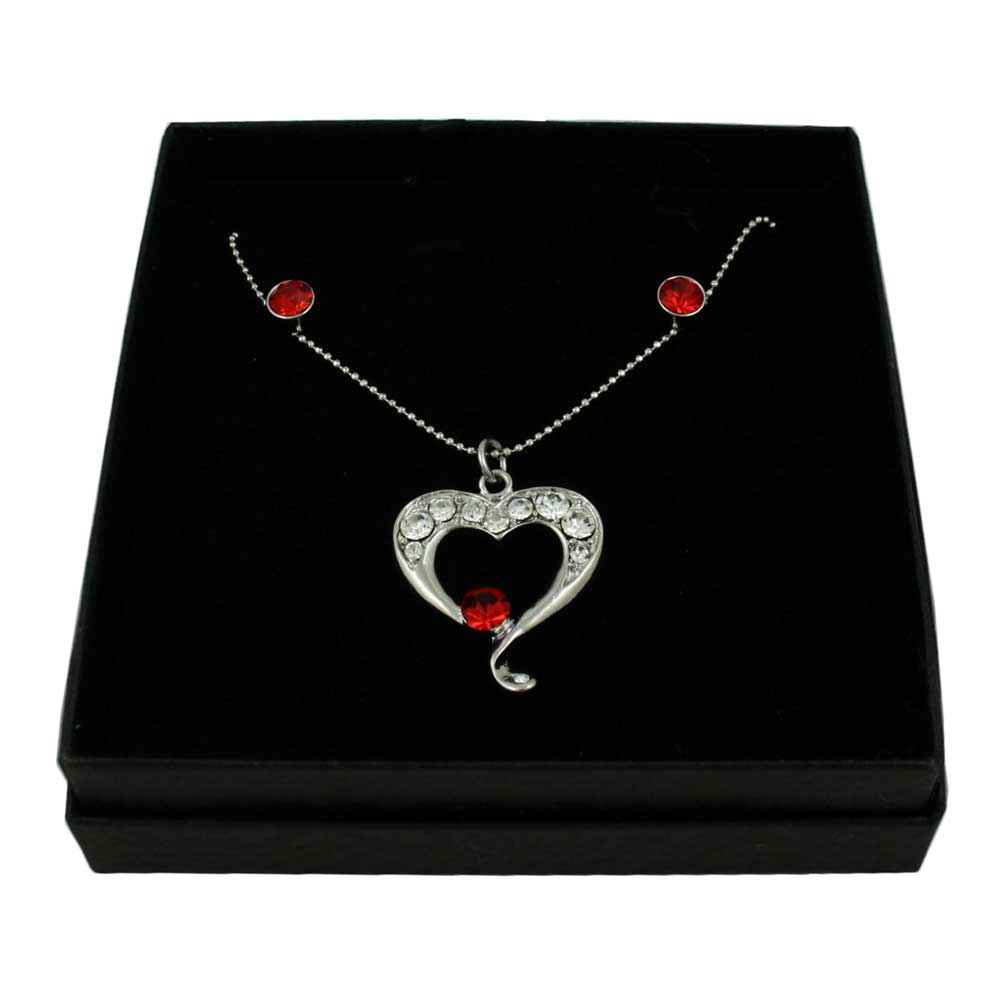 Lilylin Designs Crystal Heart Necklace with Red Stud Pierced Earring Set