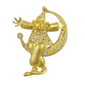 Gold and Crystal Clown on Crescent Moon Brooch Pin - Lilylin Designs