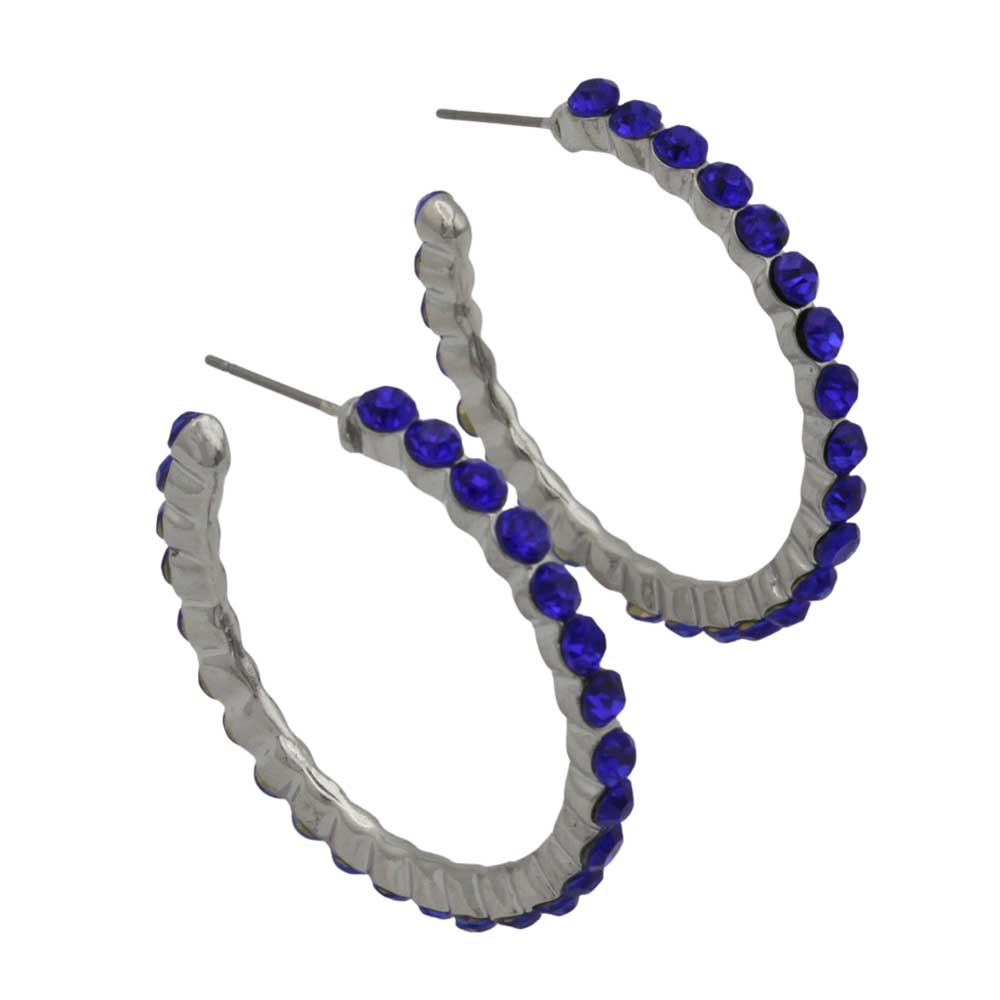 Cobalt blue crystal hoop earring on a white background - Lilylin Designs