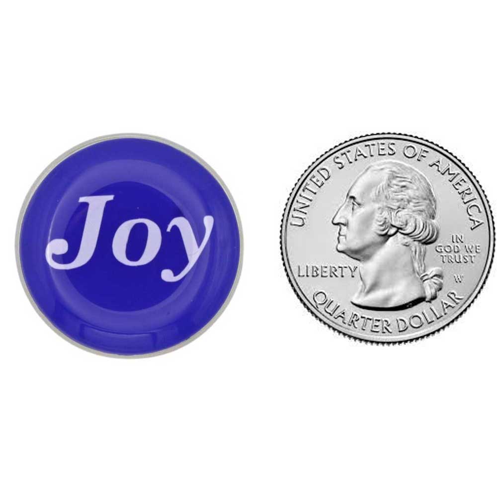 Blue joy pin with US quarter to show size - Lilylin Designs