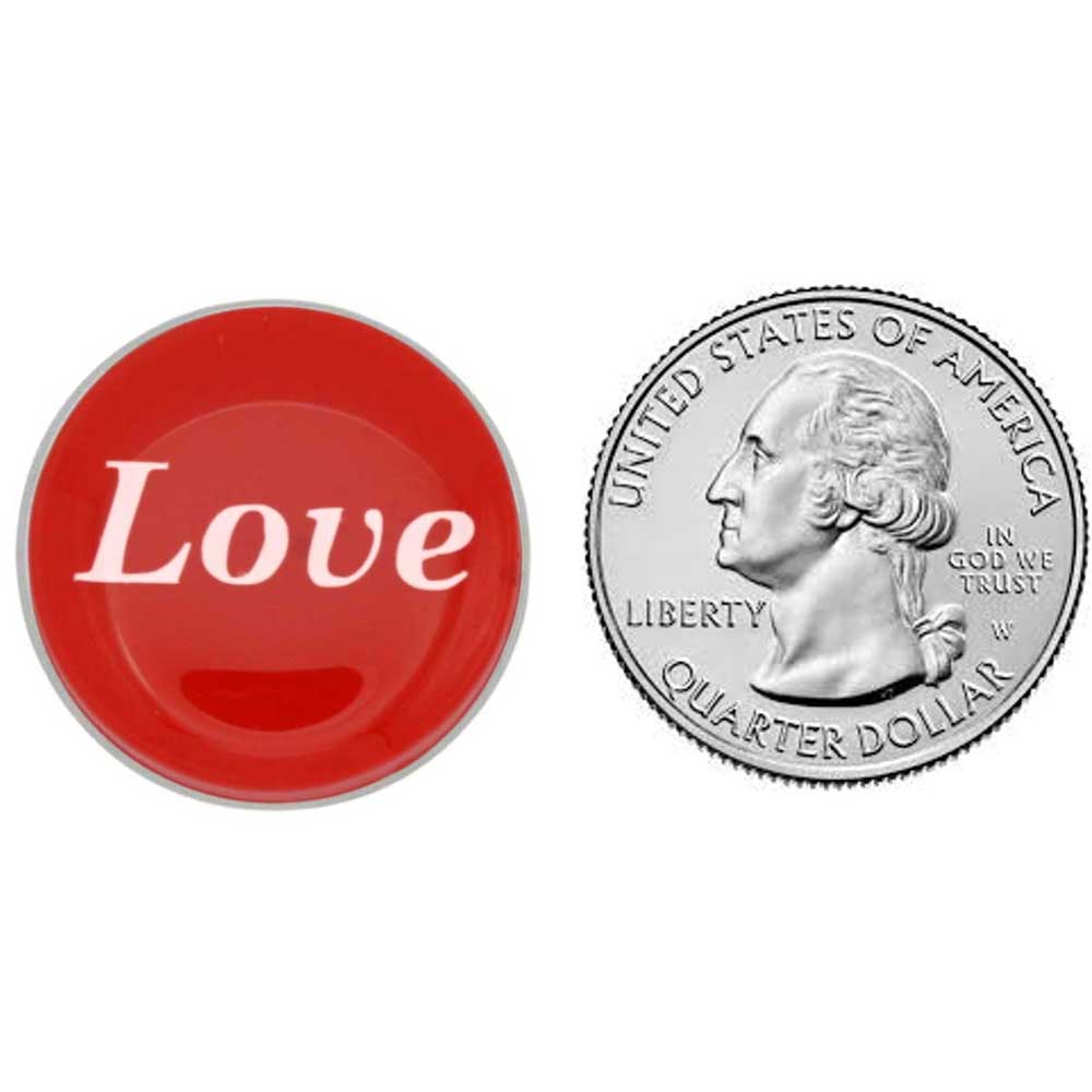 Love pin with quarter comparison size