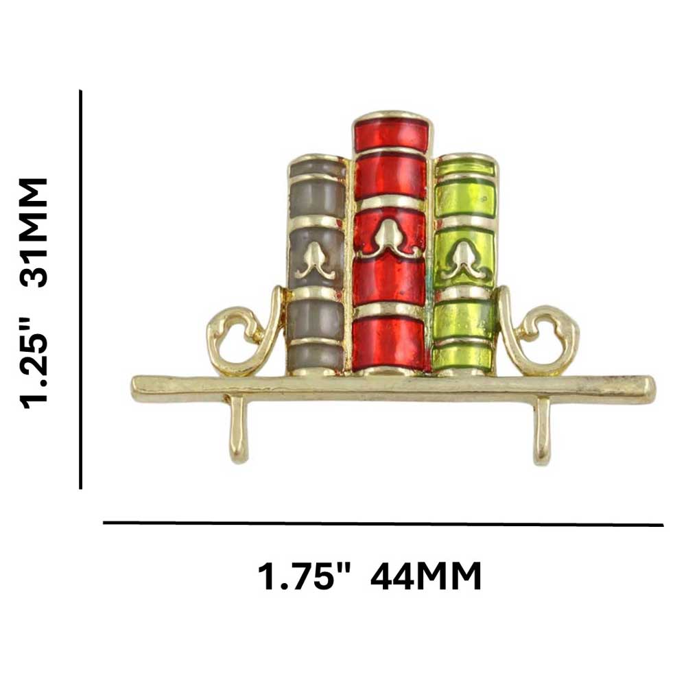Colorful books on a shelf pin with measurements