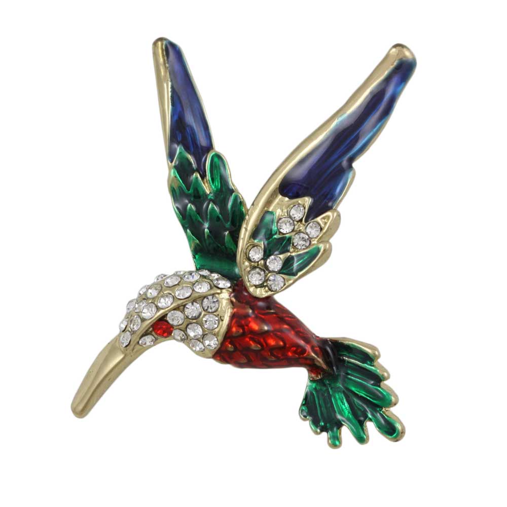 Colorful Enamel and Crystal Hummingbird Brooch Pin - Lilylin Designs