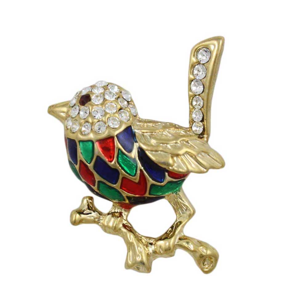 Colorful Enamel and Crystal Mockingbird Brooch Pin - Lilylin Designs