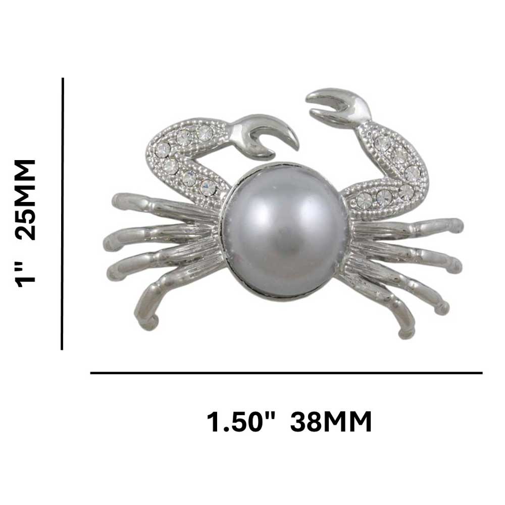 Crystal Crab with Large Gray Pearl Brooch Pin shown with measurements - Lilylin Designs