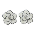 Cream Enamel Flower Outlined in Black Clip Earring - EQ102C - Lilylin Designs